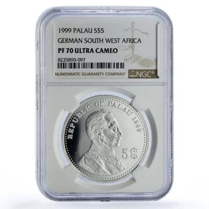 Palau 5 dollars German South West Africa Camel History PF70 NGC silver coin 1999 - Picture 1 of 2