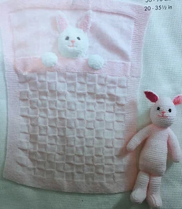 Baby Knitting Pattern DK 2 Blankets & Bunny Rabbit Toy (110) - Picture 1 of 2