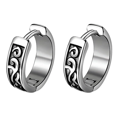 Nordic Viking Geometric Hoop Earrings for Men Women Stainless Steel Ear Studs - Image 1 of 4