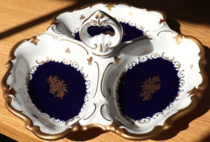 Pageantry Bowl Reichenbach 3er Cabaret Menage Biscuits Knob Cobalt Blue Gold - Picture 1 of 6