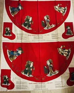 Cranston Fabric Panel Olde Father Christmas Full 58” Round Tree Skirt & Stocking - Picture 1 of 4