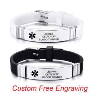 Life Saving Medical Alert ID Bracelet Silicone Emergency Wristband Waterproof - Picture 1 of 31