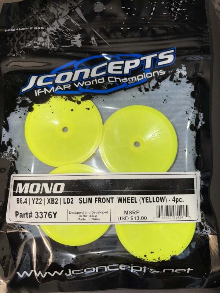 JConcepts Mono 2.2 Slim Front Wheel (4) Yellow B6.4 B7 YZ2 XB2 LD2 3376Y - Image 1 of 1