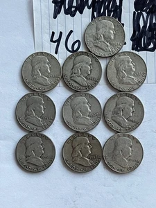 Franklin Half Dollars 90% Silver 10 Different Junk Silver Lot Make Offer ! (43 ) - Picture 1 of 2