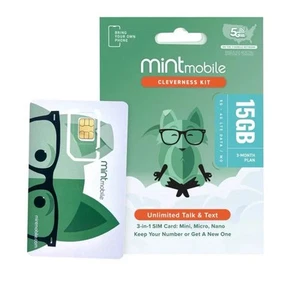 Mint Mobile 3 Month 15GB/mo Plan SIM Kit - Zdjęcie 1 z 1