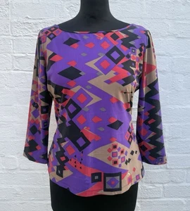 VERSACE vintage stretchy jersey abstract print 3/4 sleeve top - Ironing Marks - Picture 1 of 10