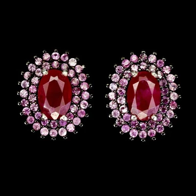 Pendientes de plata de ley 925 rubí ovalado 6x4 mm zafiro rosa corte diamante piedras preciosas Foto 1 de 4