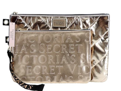 Victoria's Secret 2 Piezas Cremallera Viaje Maquillaje Bolsa Metálica ¡Nuevo! Foto 1 de 4