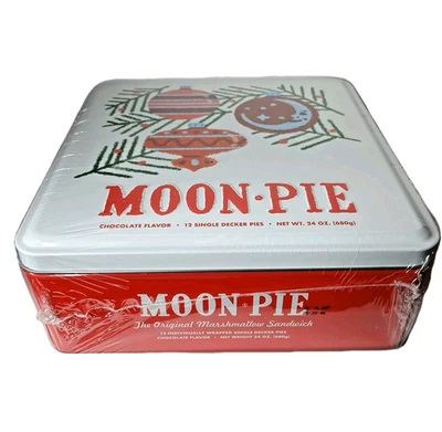 MOONPIE Moon Pie Christmas Gift Tin Single Decker Chocolate Marshmallow Sandwich 12 Pies
