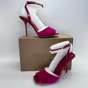 Steve Madden Flieder Rosa Samt Heels Größe 7,5 Stiletto Knöchelriemen High Heel - Bild 1 von 19