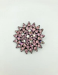 Hermoso Broche Grande Rosa Y Transparente Estrás Tachonado - Starburst Elegante - Imagen 1 de 4