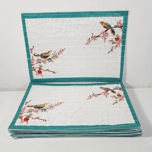 9 Tovagliette Lenox Chirp Microfibra Bianco Teal Blu Floreale Primaverile Fiori di Ciliegio - Foto 1 di 15