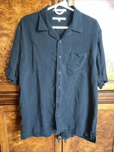 Perry Ellis 100% Silk Button Shirt Mens Large Black SS Minimal Spread Collar - Picture 1 of 2