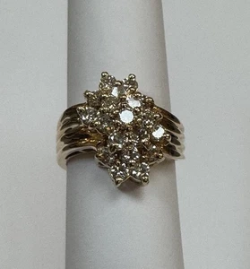 14KT  SOLID YELLOW GOLD 1.10 CT DIAMOND LADIES CLUSTER RING SIZE 7.25 -GRAM 8 - Picture 1 of 12