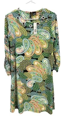 Nuevo con etiquetas Vestido para mujer New Directions manga 3/4 acanalada estampado cachemira ojal cuello S Foto 1 de 3