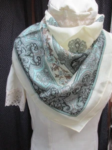 ""IVORY & BLUE - VINTAGE GLENTEX SCARF"" - MADE IN JAPAN - Picture 1 of 3