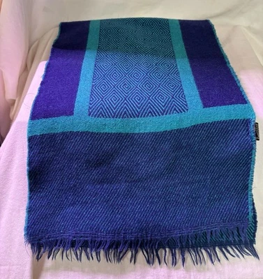 Reine Schurwolle,100% Wool Scarf, West Germany, 10" X 58", Blue & Green - Image 1 of 4