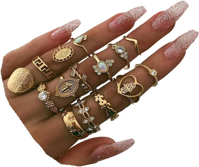 Conjunto de anillos de nudillos dorados para mujer boho vintage apilables midi para dedos Spirit Foto 1 de 4