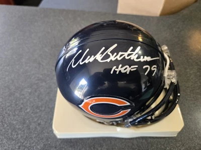 Dick Butkus Signed Bears Riddell Throwback Mini Helmet Auto Mounted Memories HOF - Image 1 of 4