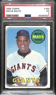 1969 Topps 190 Willie Mays PSA 3 VG - Image 1 of 2