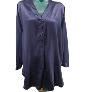 Vintage Victoria's Secret Gold Label Navy Satin Night Gown Sleep Shirt M/L 3497 - Picture 1 of 6