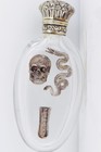 Antique Victorian Glass Morphine Poison Empty Bottle –Applied Silver Skull Snake