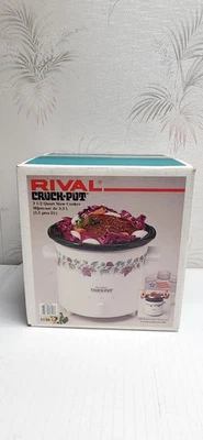 New Vintage Rival 3150 Crock Pot Slow Cooker Grapevine Print Stoneware 3.5Qt  - Image 1 of 4
