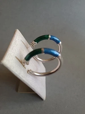 ohrringe Creolen 925 Silber Mit Grün Und Blau Emaille - Bild 1 von 4