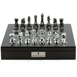 Dal Rossi Diamond Cut Silver Titanium Chess Set on 16" Carbon Fibre Finish Board - Picture 1 of 6