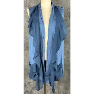 Logo / Lori Goldstein Shades of Blues Ruffled Trim Mid Vest Top sz 1X (13161) - Picture 1 of 4