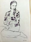 ABBA FENICHEL (1906-1986), Ink on Paper, Sitting Woman Portrait , Signed  
