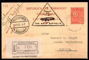 URUGUAY TO GERMANY 1931 ZEPPELIN 70c POSTAL CARD UPRATED FOR GRAF ZEPPELIN - Picture 1 of 2