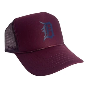 NEW DETROIT TIGERS MAROON BLUE HAT 5 PANEL HIGH CROWN TRUCKER SNAPBACK TRENDY - Picture 1 of 3
