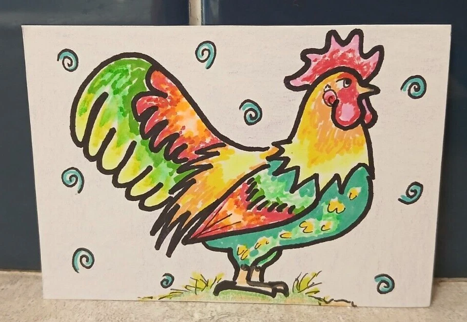 Tarjeta de arte original ACEO pollo gallo Foto 1 de 1