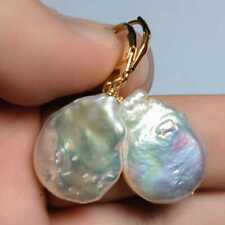 17-18MM Natural Baroque White Coin pearl Dangle Earrings 14K Jewelry Women