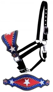 Showman Nylon Bronc Halter w/ Patriotic Design Leather Noseband - Picture 1 of 1