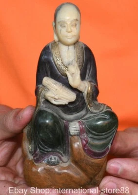Estatua de Buda Arhat Luohan tallada en piedra Shoushan budismo chino antiguo de 5,6" Foto 1 de 4