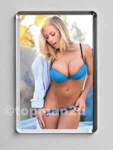 New Quality Fridge Magnet, Sexy, Sultry Glamour Model in Blue Bikini, Big Boobs - Picture 1 of 2