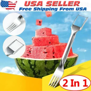 Watermelon Slicer Cutter 2-in-1 Fork Stainless Steel Fruit Cutting Artifact Tool - Picture 1 of 11