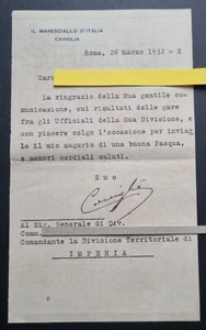 REGNO D'ITALIA LETTERA DEL MARESCIALLO D'ITALIA AUTOGRAFO ENRICO CAVIGLIA 1932 - Picture 1 of 10