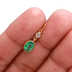 Solid 18k Gold Natural Emerald With Moissanite Partywear Women Charms Pendant - Picture 1 of 11