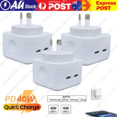 40W Dual USB-C PD Fast Charger Type C Adapter For iPhone 15/14/13/12/11/Samsung - image 1 of 4