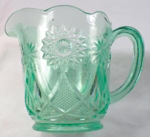 National Glass Beacon Light Creamer Apple Green EAPG 1903 Antique