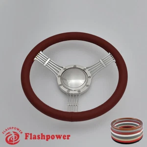 15.5" Billet Banjo Steering Wheel Burgundy Full Wrap Chevy GMC Ford W/Horn - Picture 1 of 10