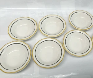 Set of 6 Buffalo China RESTAURANT Fruit BOWL with Mustard and Black Rings - Picture 1 of 8