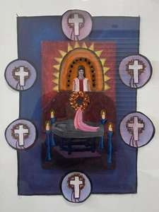 🔥 RARE Vintage Old Latin Modern CUBAN Religious Funeral Painting, Abdala 1990 - Picture 1 of 24