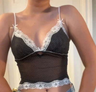 vintage cami tank top with lace and bow detailing - Image 1 of 4