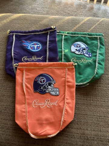 NFL Tennessee Titans 3 Bag Set Of Logo’d CROWN ROYAL BAG  1 Liter Cover