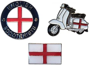 English Scooterist Set Scooter England St George Flag Metal Enamel MOD Badges - Picture 1 of 7