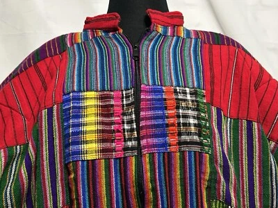 Vtg 80s 90s Serape Patchwork Bomber Jacket EXL Ethnic Art Vaporwave Grunge Aztec - Imagem 1 de 4